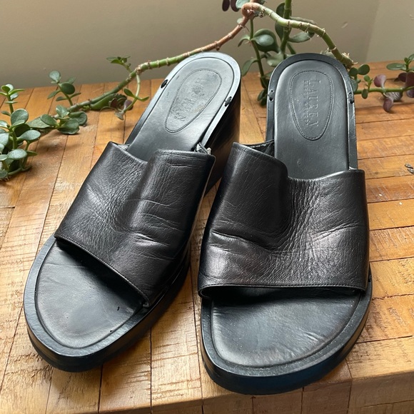 Chunky black Ralph Lauren wedge slides - Picture 2 of 3